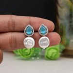 Firozi Color American Diamond Earrings