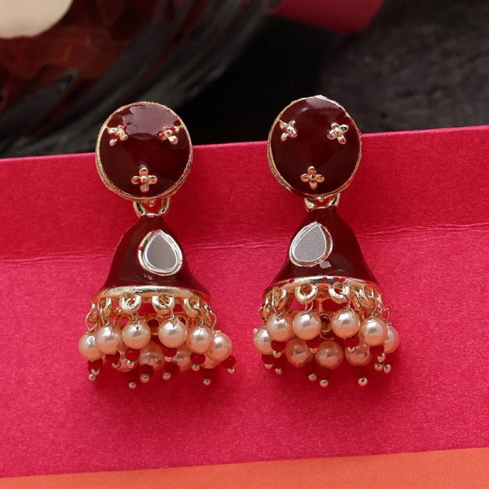 Maroon Color Meenakari Earrings