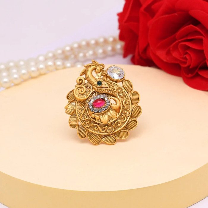 Rani & Green Color Matte Gold Rings